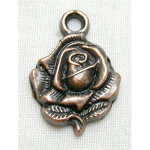 Tibetan Silver Rose flower Pendant Non-Nickel, Antique Red, 13x20mm