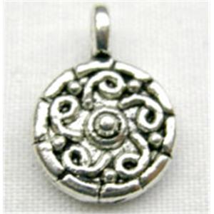 Tibetan Silver Pendant Non-Nickel, 9mm diameter