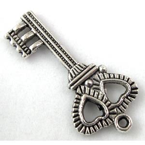 key charm, Tibetan Silver pendant non-nickel, 17x36mm