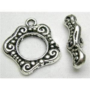 Tibetan Silver toggle clasps non-nickel, ring:19mm dia, stick:19mm length