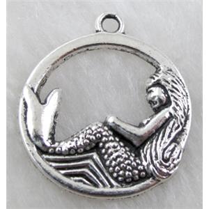 Mermaid charm, Tibetan Silver pendant non-nickel, 22mm dia