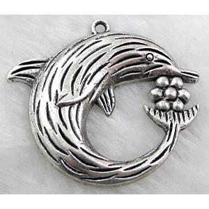 Dolphin, Tibetan Silver pendant non-nickel, 55mm dia