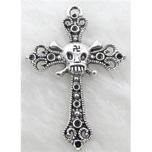 Skull Cross, Tibetan Silver Pendant non-nickel, 40x58mm