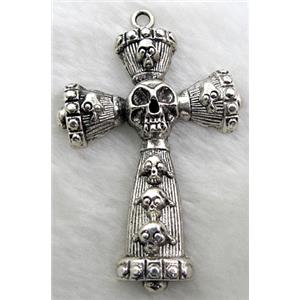 Skull Cross, Tibetan Silver Pendants non-nickel, 52x80mm