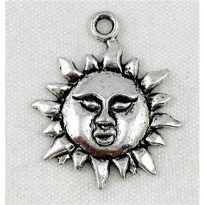 tibetan silver pendant, sun face, non-nickel, approx 19x23mm