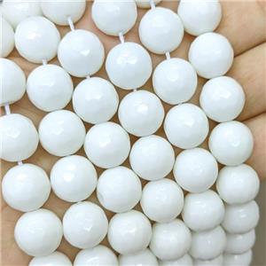White Porcelain Beads Faceted Round, approx 12mm