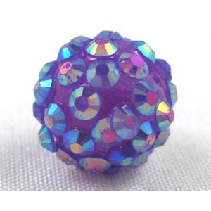 Round crystal rhinestone bead, purple AB color, 16mm dia