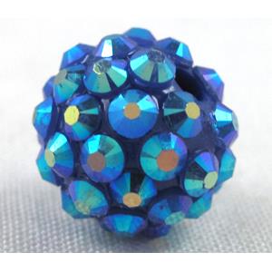 Round crystal rhinestone bead, blue AB color, 16mm dia