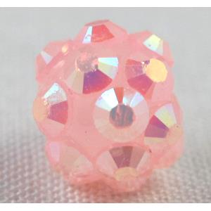 Round crystal rhinestone bead, pink AB color, 16mm dia