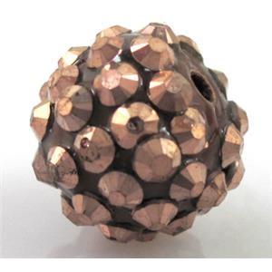 Round crystal rhinestone bead, antique copper plated, 16mm dia