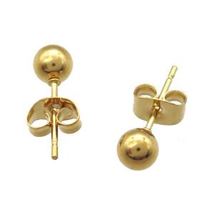 stainless steel Stud Earrings, ball, gold plated, approx 5mm dia