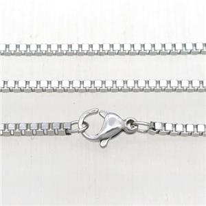 raw Stainless Steel Necklace Box Chain, approx 1mm, 45cm length
