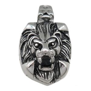 Stainless Steel Lionhead Pendant, charm, Antique Silver, approx 28-35mm