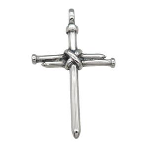 Stainless Steel cross charm pendant antique silver, approx 34-48mm