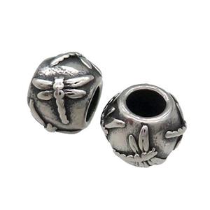 Stainless Steel Barrel Beads Large Hole Round Antique Silver, approx 10mm, 5mm hole