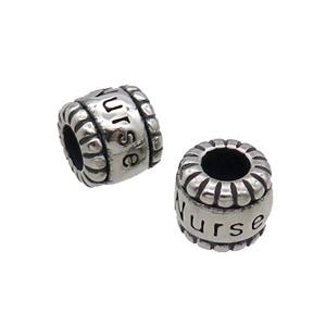Stainless Steel Tube Beads Large Hole Antique Silver, approx 9-10.5mm, 5mm hole