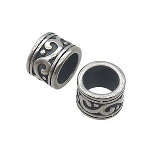 Stainless Steel Column Beads Large Hole Antique Silver Tube, approx 8.5-11mm, 8mm hole