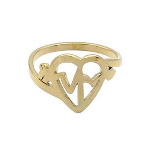 Stainless Steel Rings Heartbeat Gold Plated, approx 12.5mm, 18mm dia