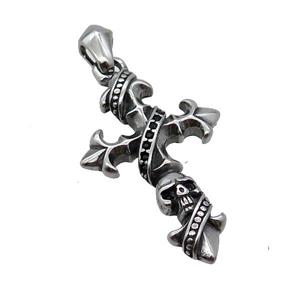 Stainless Steel Cross Pendant Antique Silver, approx 30-48mm