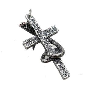 Stainless Steel Cross Pendant Snake Antique Silver, approx 28-50mm