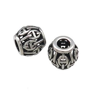 Titanium Steel Barrel Beads Large Hole Hollow Antique Silver, approx 9-10mm, 4mm hole