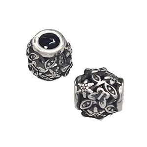 316 Stainless Steel Barrel Beads Butterfly Hollow Large Hole Antique silver, approx 9-10mm, 4mm hole