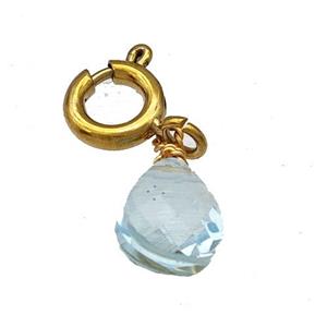 Blue Crystal Glass Teardrop With Stainless Steel Clasp Gold Plated, approx 6mm, 6mm