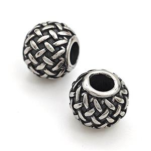 Stainless Steel Round Beads Large Hole Antique Silver, approx 10-11mm, 5mm hole