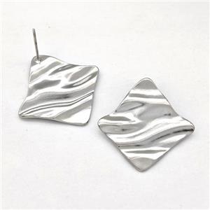 Raw Stainless Steel Stud Earring Square, approx 25mm