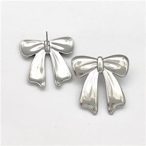 Raw Stainless Steel Bow Stud Earring, approx 30mm