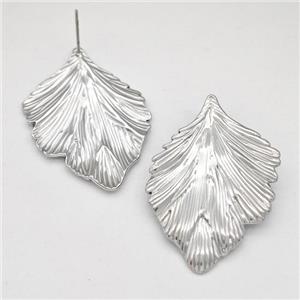 Raw Stainless Steel Stud Earring Leaf, approx 25-35mm