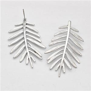 Raw Stainless Steel Stud Earring Feather, approx 25-45mm