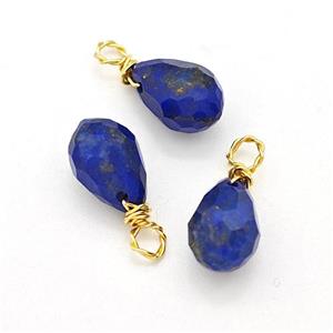Natural Lapis Lazuli Teardrop Pendant Faceted Wire Wrapped, approx 6-9mm