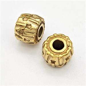 Stainless Steel Barrel Beads Large Hole Gold Plated, approx 9-12mm, 4mm hole