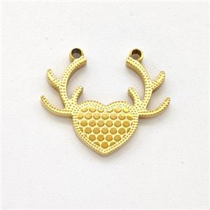 Stainless Steel Deer Pendant Heart 2loops Gold Plated, approx 12-15mm