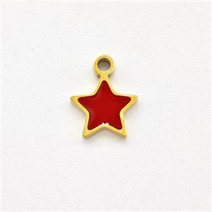 Stainless Steel Star Pendant Red Enamel Gold Plated, approx 5mm