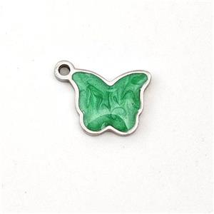 Raw Stainless Steel Butterfly Pendant Green Painted, approx 7-9mm