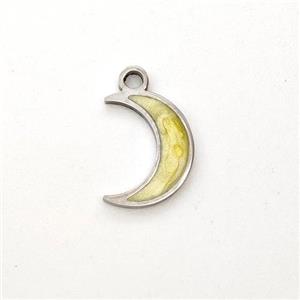 Raw Stainless Steel Moon Pendant Yellow Painted, approx 7-9mm