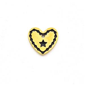 Stainless Steel Heart Pendant Black Enamel Star Gold Plated, approx 8mm