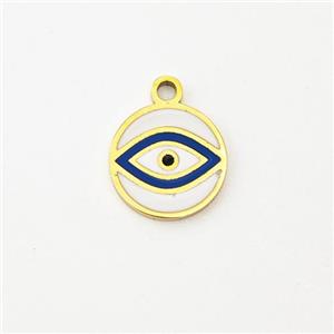 Stainless Steel Evil Eye Pendant Circle Blue Enamel Gold Plated, approx 10mm
