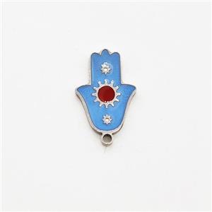 Raw Stainless Steel Hand Pendant Blue Enamel, approx 7.5-10mm