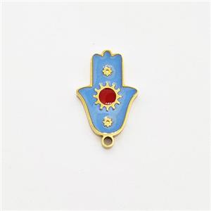 Stainless Steel Hand Pendant Blue Enamel Gold Plated, approx 7.5-10mm