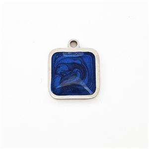 Raw Stainless Steel Square Pendant Blue Painted, approx 11mm