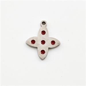 Raw Stainless Steel Star Pendant Red Enamel, approx 11mm