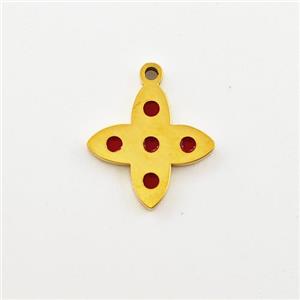Stainless Steel Star Pendant Red Enamel Gold Plated, approx 11mm
