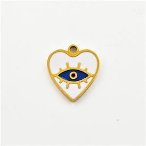 Stainless Steel Heart Pendant Blue Enamel Evil Eye Gold Plated, approx 10mm