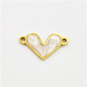 Stainless Steel Heart Connector White Painted Gold Plated, approx 8.5-11mm