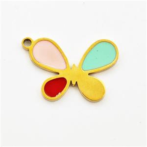 Stainless Steel Butterfly Pendant Enamel Gold Plated, approx 11-16mm