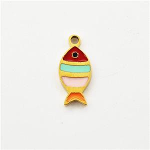 Stainless Steel Fish Pendant Multicolor Enamel Gold Plated, approx 6-10mm