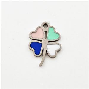 Raw Stainless Steel Clover Pendant Multicolor Enamel, approx 9-12mm